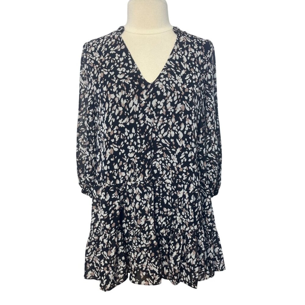 Melloday Floral Print Dress Medium Black White New Lined Short